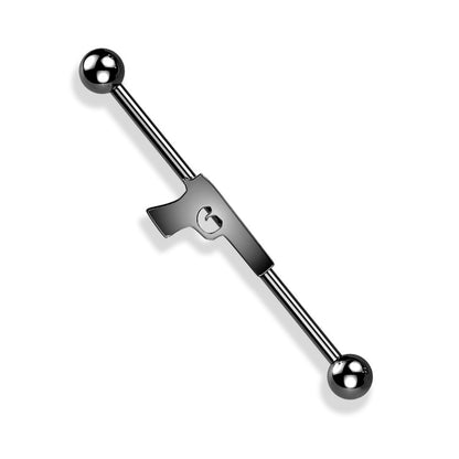 Centered Hand Gun Industrial Barbell - 316L Stainless Steel