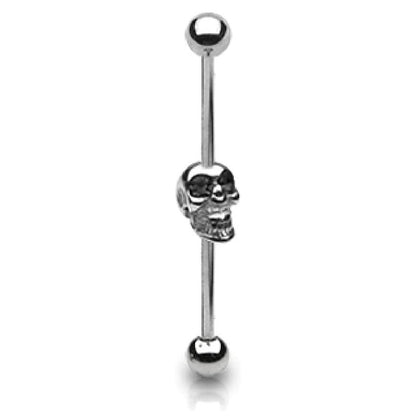 Laughing Skull with Gemmed Eyes Industrial Barbell - 316L Stainless Steel