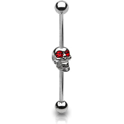 Laughing Skull with Gemmed Eyes Industrial Barbell - 316L Stainless Steel