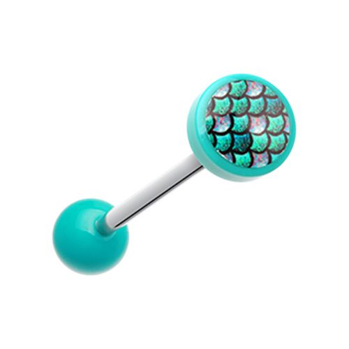 Mythical Mermaid Scale Acrylic Barbell Tongue Ring - Stainless Steel