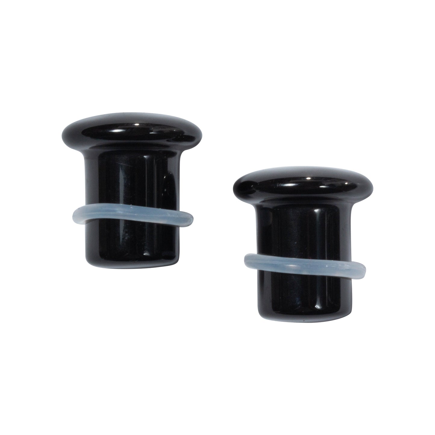 Natural Black Obsidian Single Flare Plugs with Clear O-Rings - Pair
