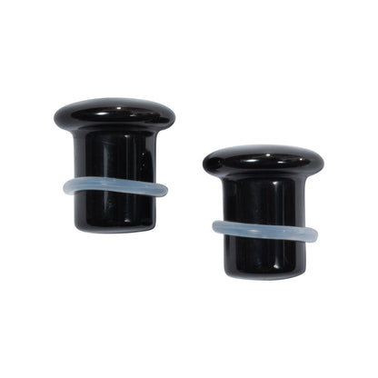 Natural Black Obsidian Single Flare Plugs with Clear O-Rings - Pair