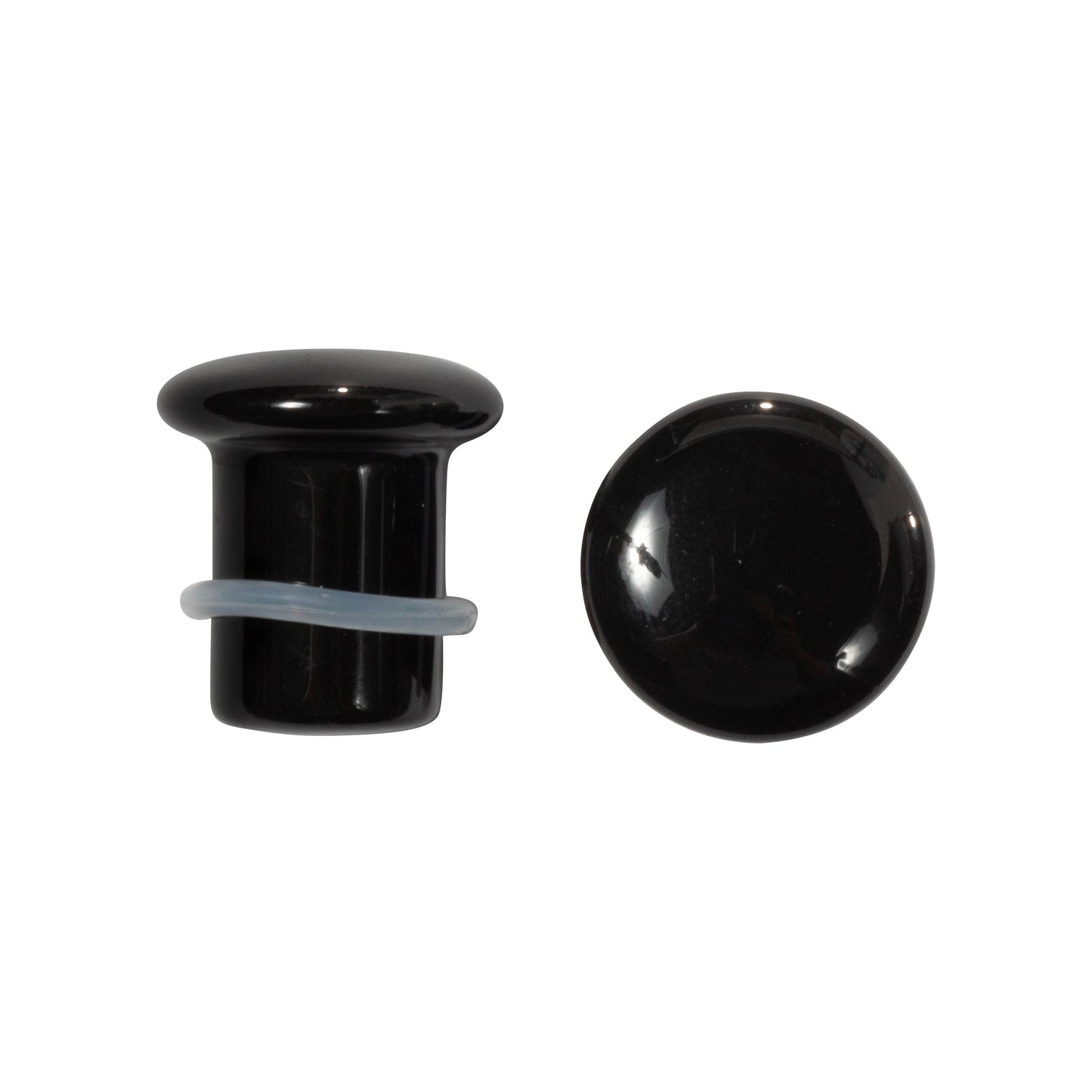 Natural Black Obsidian Single Flare Plugs with Clear O-Rings - Pair