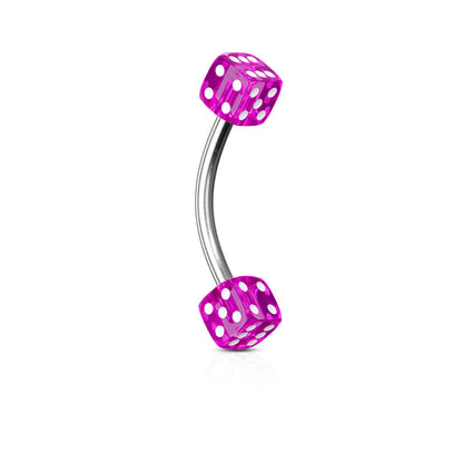 Acrylic Dice Curved Eyebrow Barbell - 316L Stainless Steel