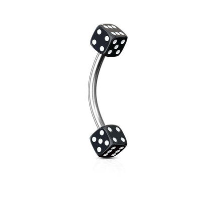 Acrylic Dice Curved Eyebrow Barbell - 316L Stainless Steel