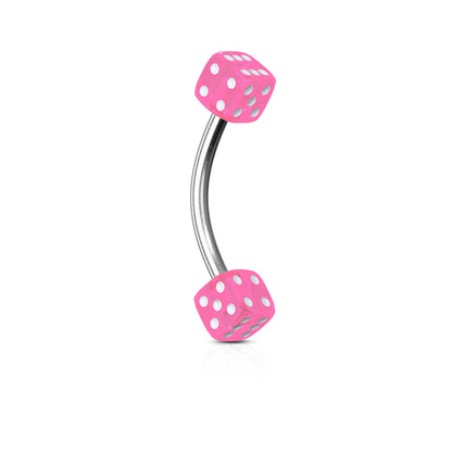 Acrylic Dice Curved Eyebrow Barbell - 316L Stainless Steel