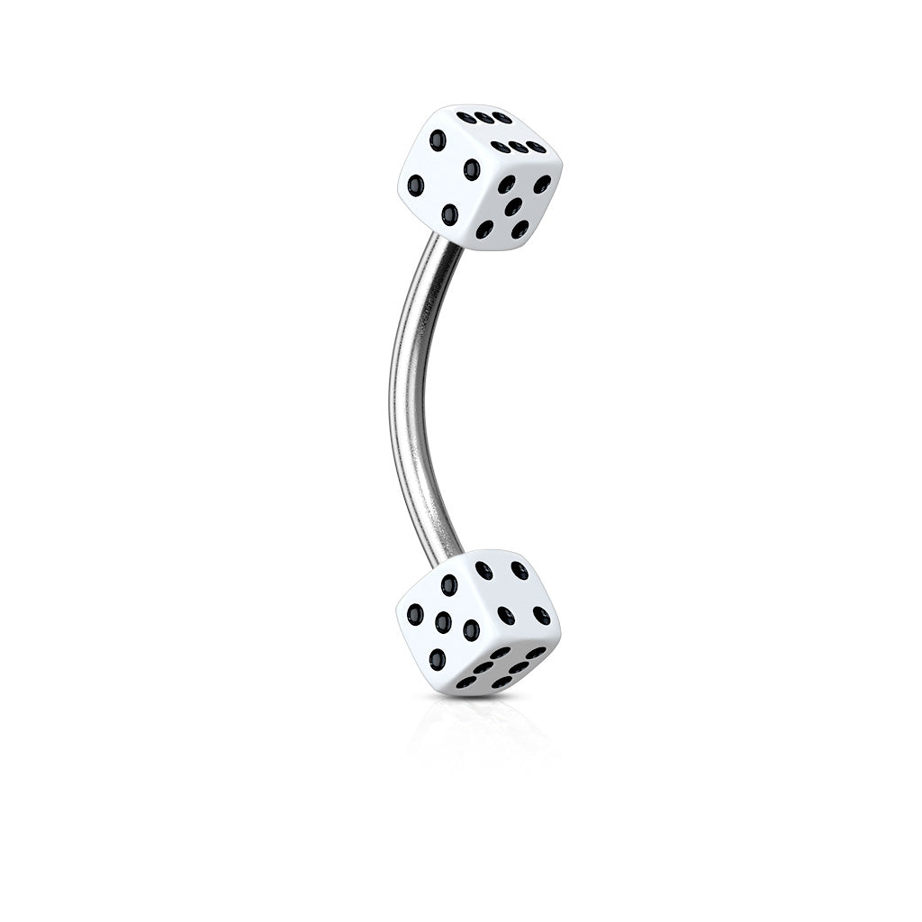 Acrylic Dice Curved Eyebrow Barbell - 316L Stainless Steel