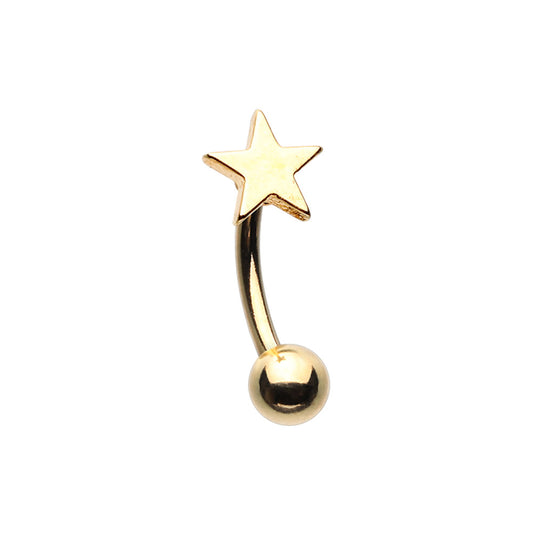 Star End Curved Eyebrow Barbell - Gold Plated 316L Stainless Steel