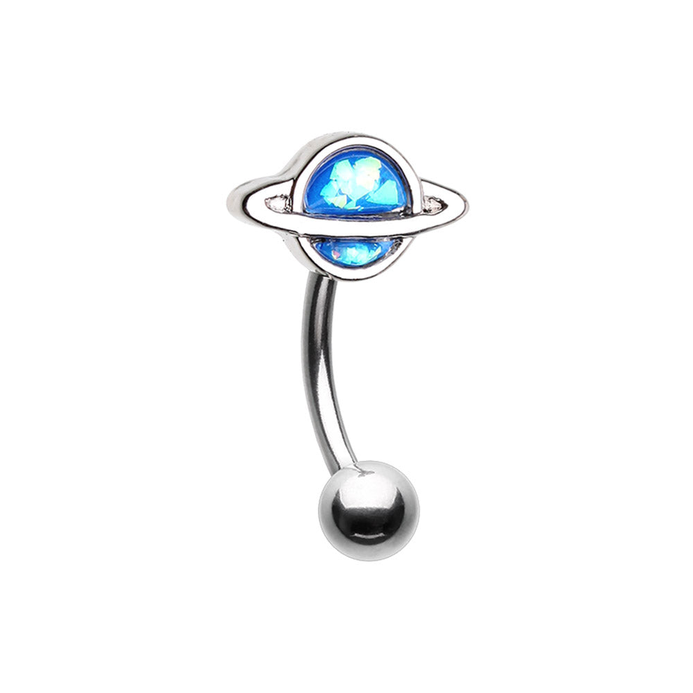 Saturn Planet Curved Eyebrow Ring - Stainless Steel