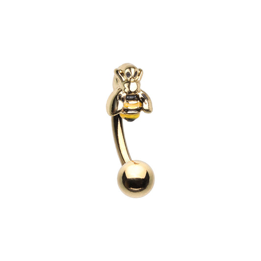 Gold Plated Bumble Bee Curved Eyebrow Ring - Stainless Steel