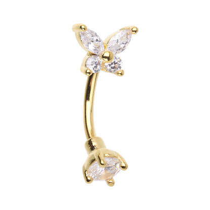 CZ Crystal Butterfly Curved Eyebrow Barbell - Stainless Steel