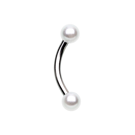 Synthetic Pearl Ball Ends Curved Eyebrow Barbell - 316L Stainless Steel