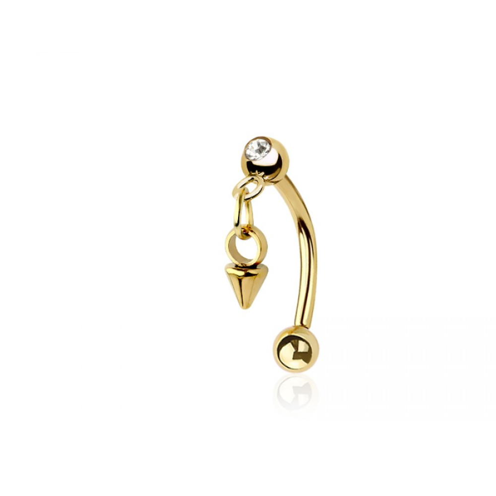 CZ Crystal Dangling Spike Curved Eyebrow Barbell - 316L Stainless Steel