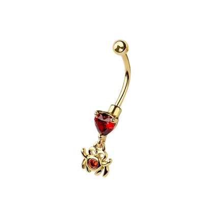 Red CZ Crystal Dangling Spider Curved Eyebrow Barbell - 316L Stainless Steel