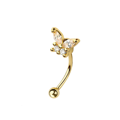 CZ Crystal Butterfly Top Curved Eyebrow Barbell - 316L Stainless Steel