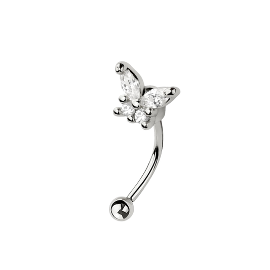 CZ Crystal Butterfly Top Curved Eyebrow Barbell - 316L Stainless Steel