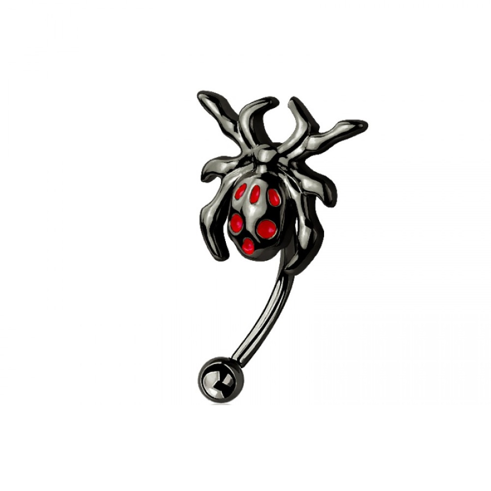 Red Belly Spider Curved Eyebrow Barbell - 316L Stainless Steel