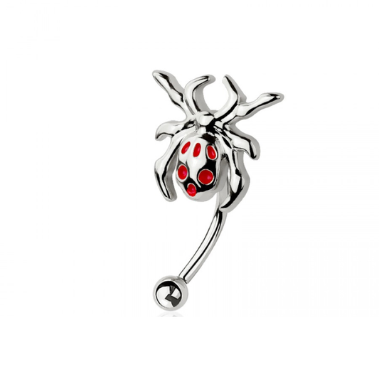 Red Belly Spider Curved Eyebrow Barbell - 316L Stainless Steel