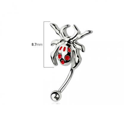 Red Belly Spider Curved Eyebrow Barbell - 316L Stainless Steel
