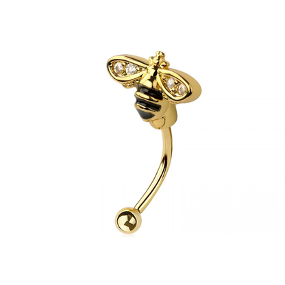 CZ Crystal Bee Top Curved Eyebrow Barbell - 316L Stainless Steel
