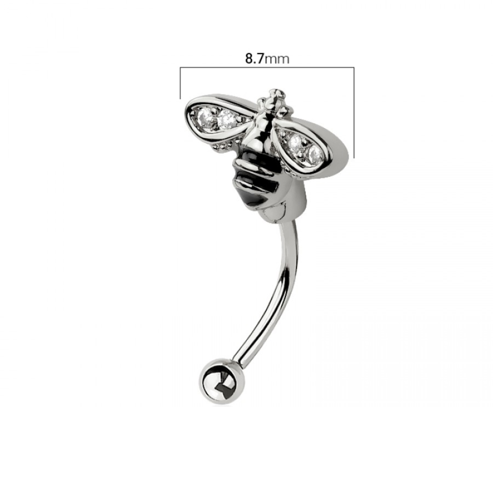CZ Crystal Bee Top Curved Eyebrow Barbell - 316L Stainless Steel