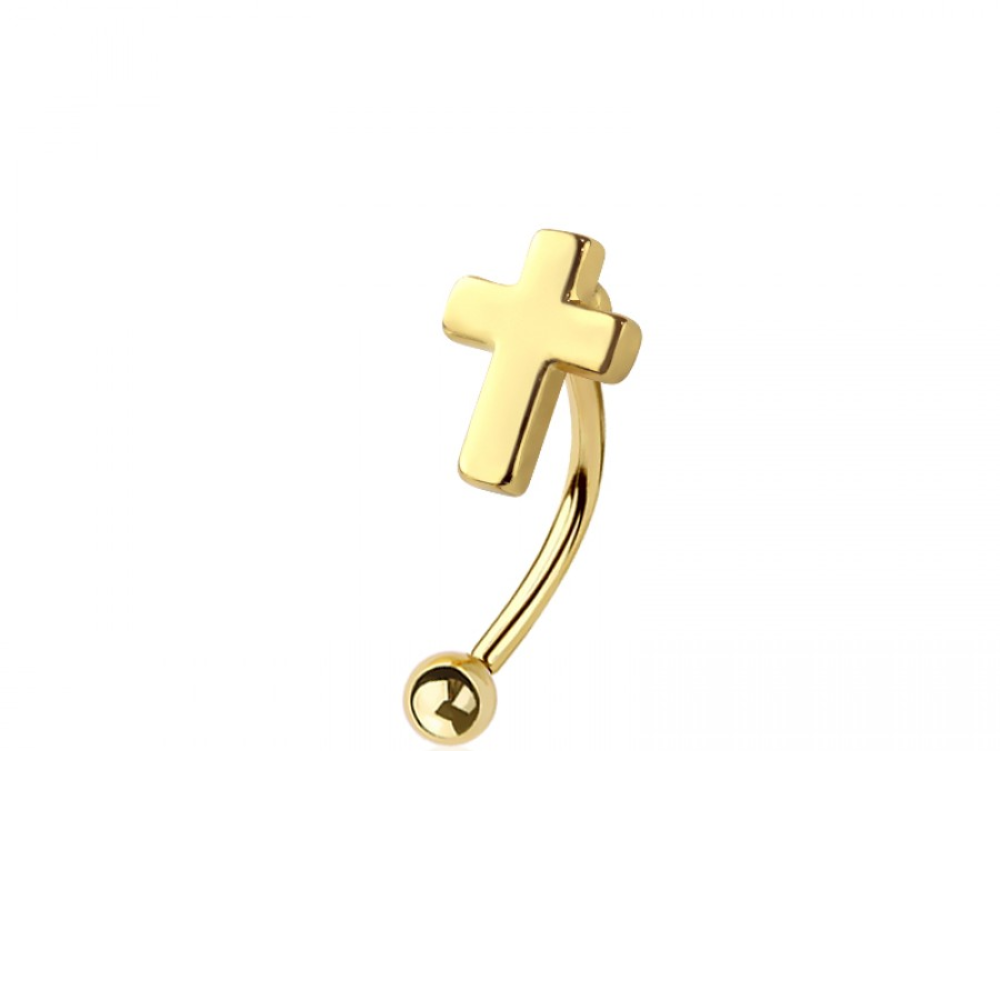 Cross Top Curved Eyebrow Barbell - 316L Stainless Steel