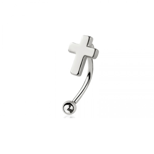 Cross Top Curved Eyebrow Barbell - 316L Stainless Steel