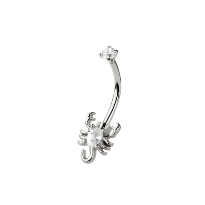 CZ Crystal Scorpion Curved Eyebrow Barbell - 316L Stainless Steel