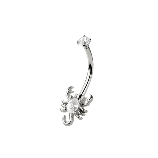 CZ Crystal Scorpion Curved Eyebrow Barbell - 316L Stainless Steel