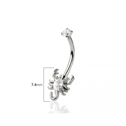 CZ Crystal Scorpion Curved Eyebrow Barbell - 316L Stainless Steel