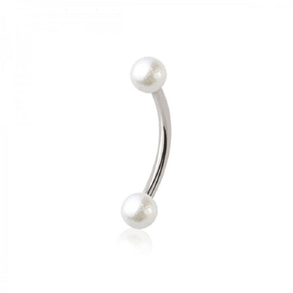 Faux Pearl Ball Ends Curved Eyebrow Barbell - 316L Stainless Steel