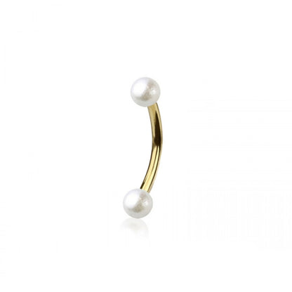 Faux Pearl Ball Ends Curved Eyebrow Barbell - 316L Stainless Steel