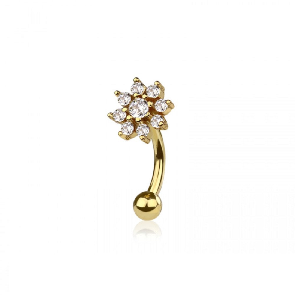 CZ Crystal Sunflower Curved Eyebrow Barbell - 316L Stainless Steel