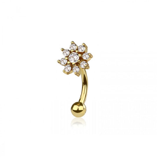 CZ Crystal Sunflower Curved Eyebrow Barbell - 316L Stainless Steel