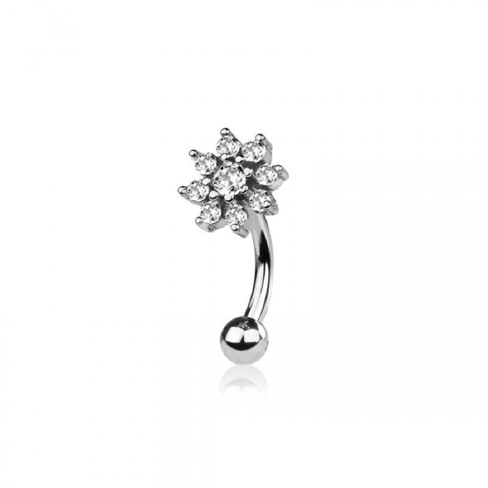 CZ Crystal Sunflower Curved Eyebrow Barbell - 316L Stainless Steel