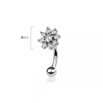 CZ Crystal Sunflower Curved Eyebrow Barbell - 316L Stainless Steel