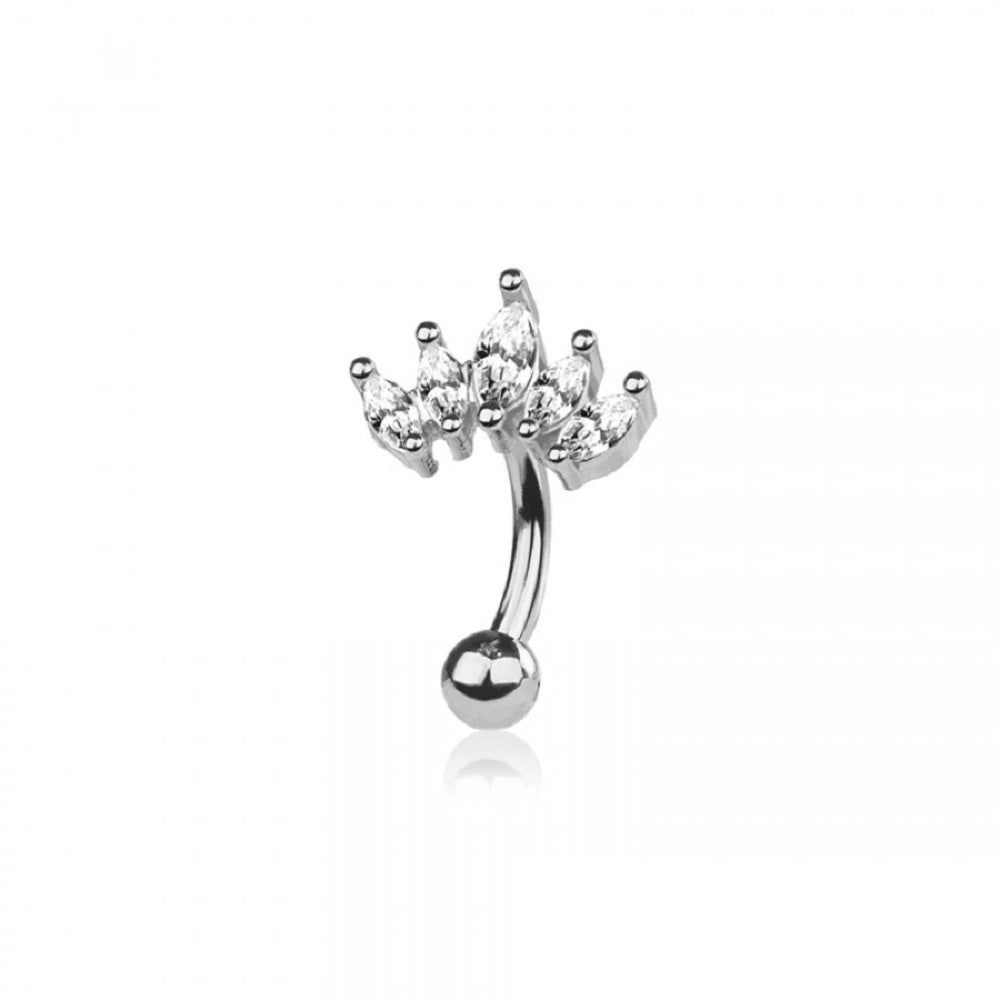 CZ Crystal Marquise Fan Curved Eyebrow Barbell - 316L Stainless Steel