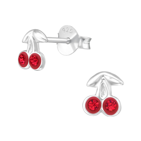 Crystal Cherry Stud Earrings - Pair - 925 Sterling Silver