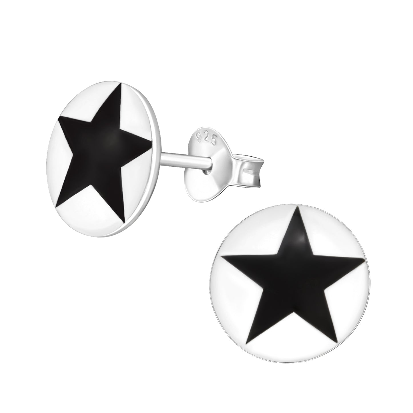 Black Star Stud Earrings - Pair - 925 Sterling Silver