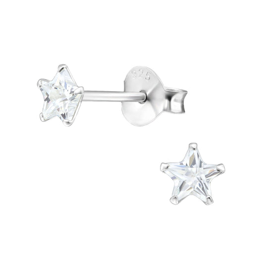 CZ Crystal Star Stud Earrings - Pair - 925 Sterling Silver