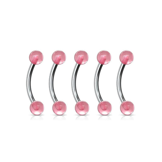 Set of 5 Glow in The Dark Curved Eyebrow Barbells - 316L Stainless Steel