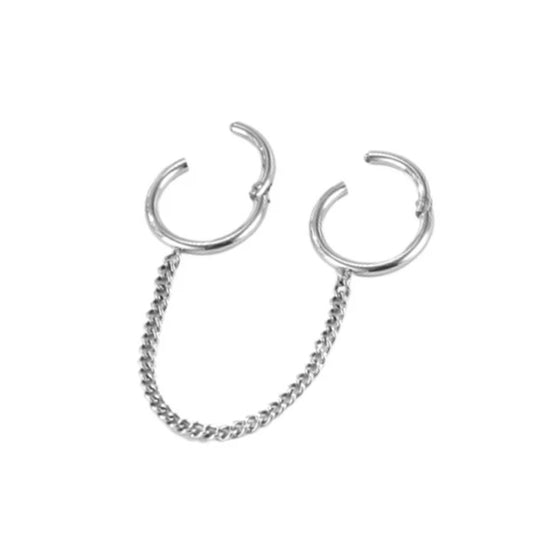 Two Hinged Segment Clicker Rings with Connecting Chain - 316L Stainless Steel