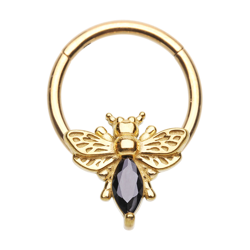 CZ Crystal Honey Bee Hinged Segment Ring - Gold Plated Stainless Steel