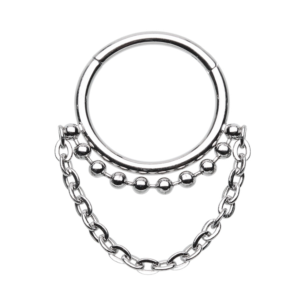 Dangling Chain Tribal Ball Seamless Hinged Clicker Ring - 316L Stainless Steel