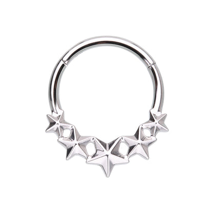 Nautical Star Lined Hinged Segment Ring - Stainless Steel