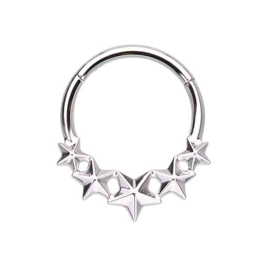 Nautical Star Lined Hinged Segment Ring - Stainless Steel