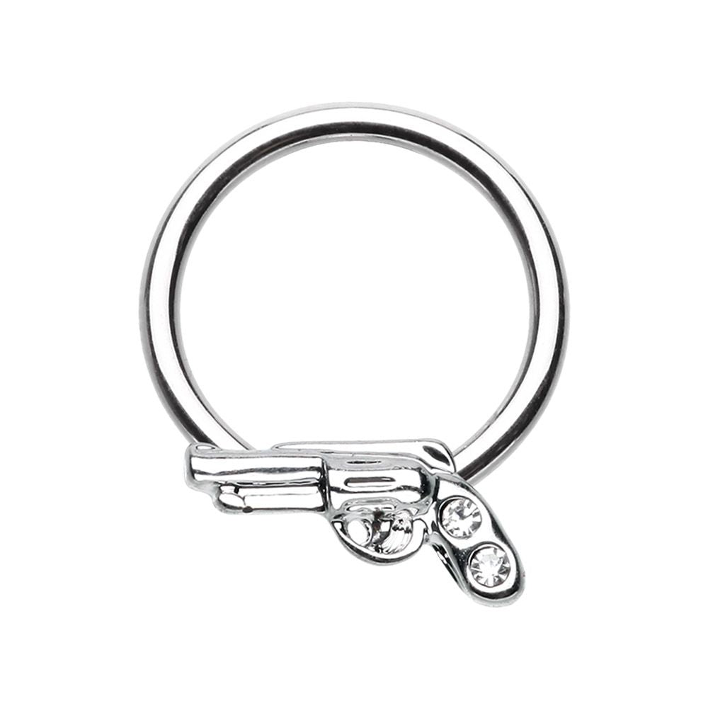 CZ Crystal Revolver Gun Pistol Septum Cartilage Helix Tragus Daith Captive Bead Ring - Stainless Steel