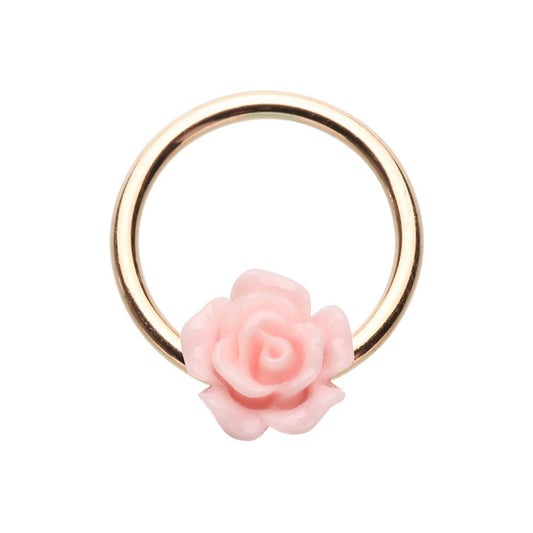 Pink Rose Flower Septum Cartilage Helix Tragus Daith Captive Bead Ring
 - Rose Gold Plated Stainless Steel