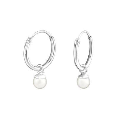 Dangling Faux Pearl Hoop Earrings - Pair - 925 Sterling Silver