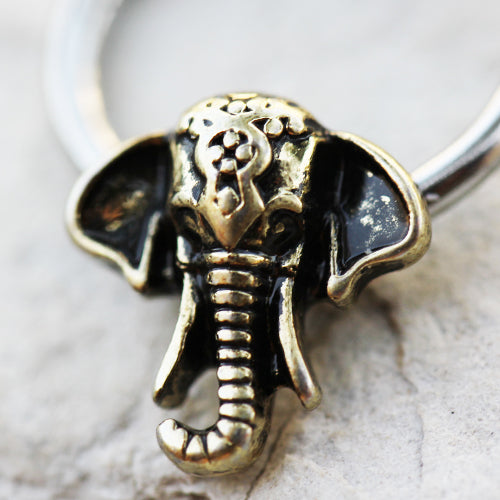 Antique Bronze Elephant Snap-In Captive Bead Ring - 316L Stainless Steel